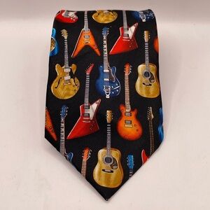 Christian Pelini Silk Necktie Multicolored Guitars Musician Rock Teacher Gift